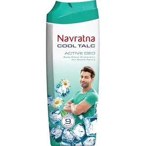 Navratna Cool Talc Active Deo | Talcum Powder | Body Odour Protection & Strong Cooling Effect | Long Lasting Freshness & Fragrance, 200gm