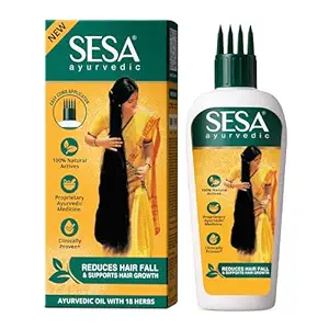 sesa Ayurvedic Hair Oil 100 ML With Bhringraj & Other Herbs With Coconut Oil And 4 Nourishing Oil For Hair Growth Help Control Hair Fall & Strengthen Roots With Easy Applicator, 90 ml